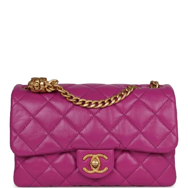 Chanel bags with iconic gold chainsChanel Small Crush Flap Bag Purple Shiny Aged Calfskin Brushed Gold Hardware