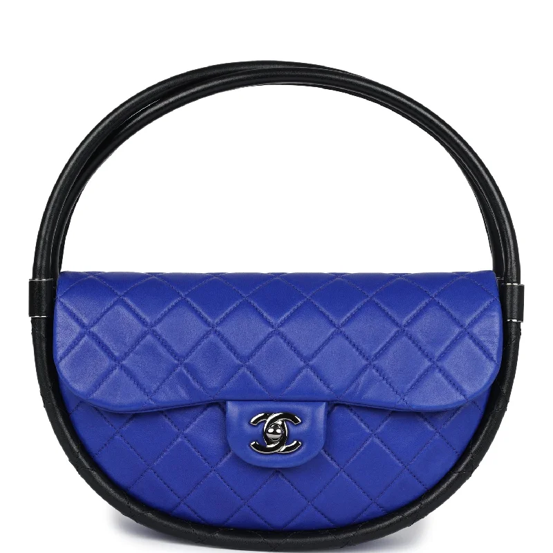 Chanel classicChanel Small Hula Hoop Bag Dark Blue and Black Lambskin Ruthenium Hardware