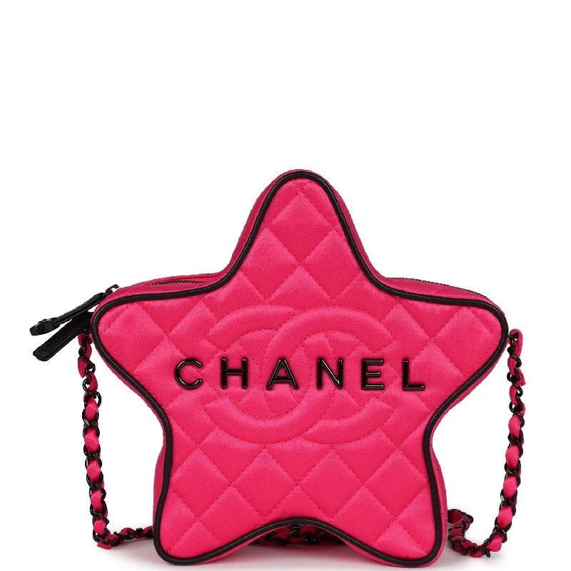 Chanel bags for the minimalist fashionChanel CC Star Bag Fuchsia and Black Satin Black Metal Hardware