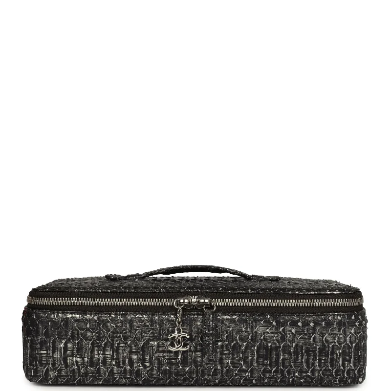 Chanel bags for a polished and professional appearanceChanel Vanity Case Black Metallic Python Silver Hardware