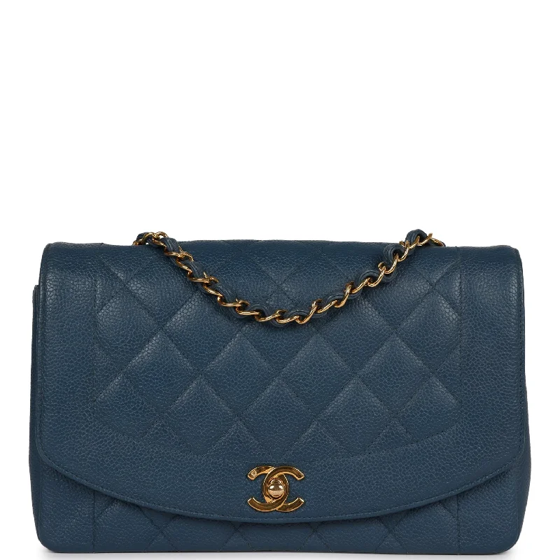 Chanel bags with iconic stitching detailsVintage Chanel Medium Diana Flap Bag Blue Caviar Gold Hardware