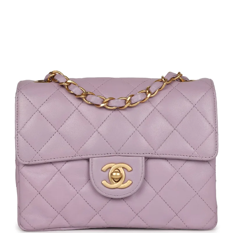 Chanel Luxury Handbag for High - End EventsVintage Chanel Mini Square Flap Bag Light Purple Lambskin Matte Gold Hardware