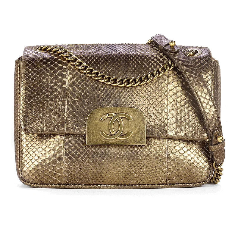 Chanel bags with chain and leather strap combinationsChanel Bag Classic Single Flap Gold Python Leather with Gold Hardware Small