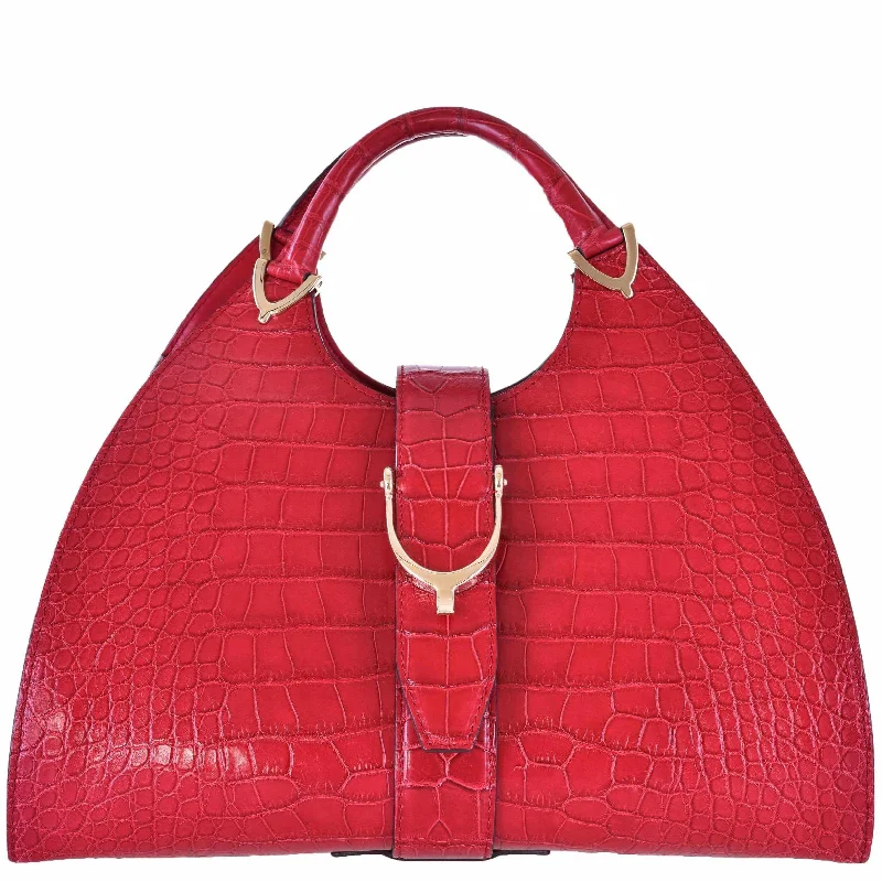 Gucci Stirrup Red Crocodile Top Handle Bag