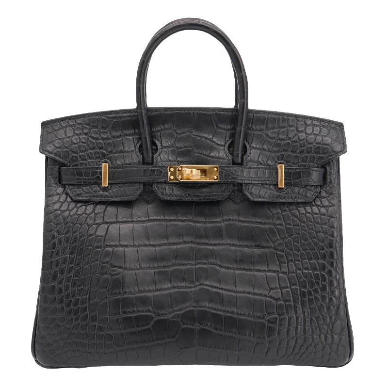 Hermès Kelly Bags with a flap - over closure and turnlock for a classic lookHermes Birkin Bags with a Zippered Interior Compartment for ValuablesHermès 25cm Birkin Black Matte Alligator Gold Hardware