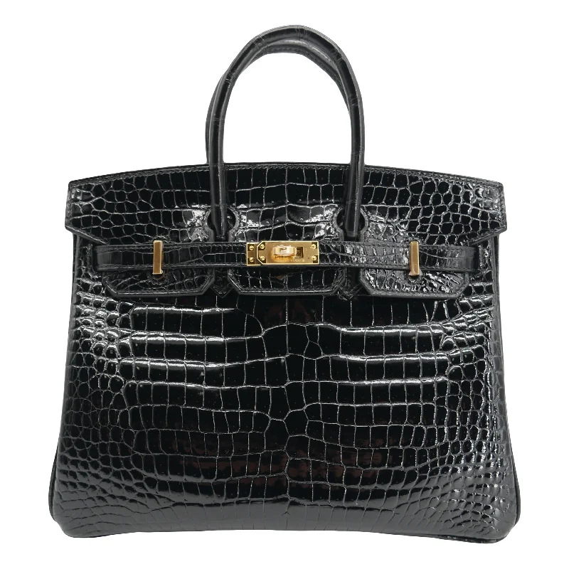 Hermès Kelly Bags with a leather - wrapped turnlock for added eleganceHermes Birkin Bags with a Braided Leather Handle for a Bohemian TouchHermès 25cm Birkin Black Shiny Porosus Crocodile Gold Hardware