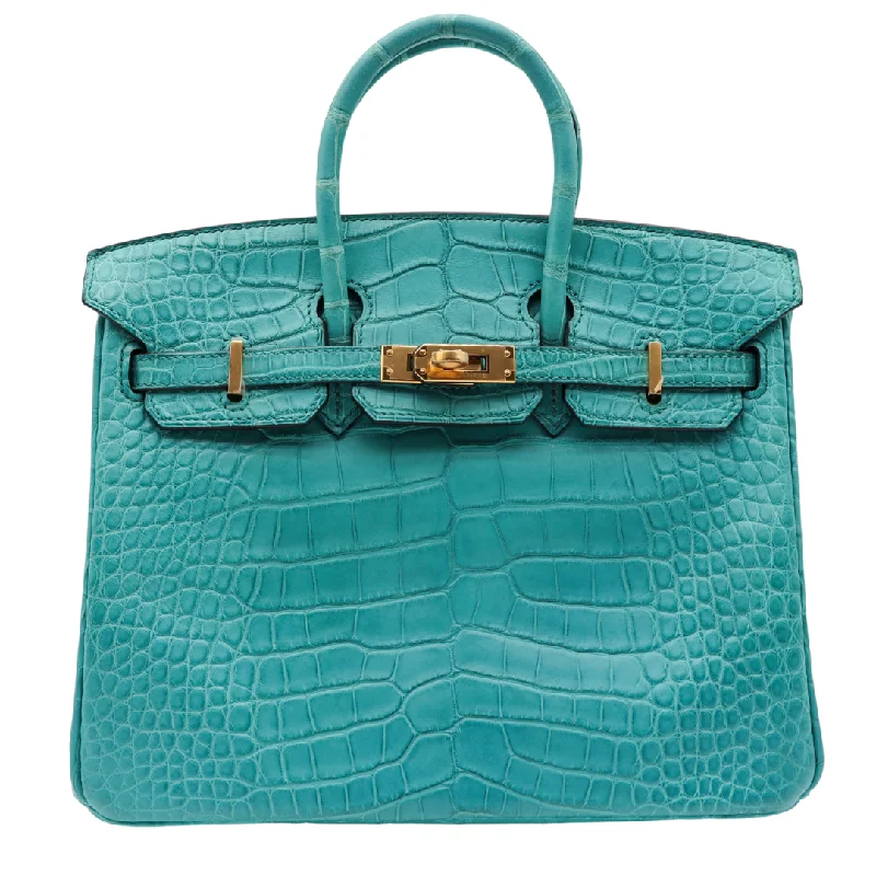 Hermès Kelly Bags with a double - handle option for easy carryingHermes Birkin Bags with a Hand - Painted Monogram DesignHermès 25cm Birkin Bleu Paon Matte Alligator Gold Hardware