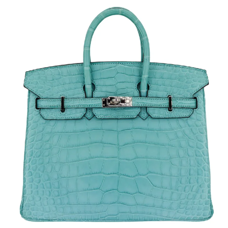 Hermès Kelly Bags with a magnetic - snap closure for easy accessHermes Birkin Bags with a Leather - Bound Handle for DurabilityHermès 25cm Birkin Bleu Saint Cyr Matte Alligator Palladium Hardware