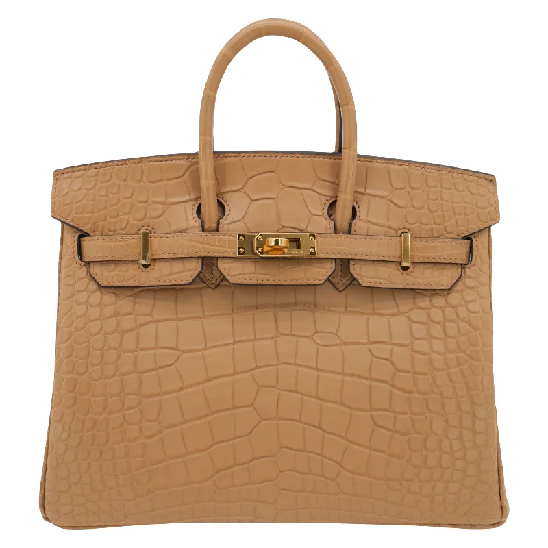 Hermès Kelly Bags in a neutral camel color for a versatile styleHermes Birkin Bags with a Woven Leather Strap DetailHermès 25cm Birkin Chai Matte Alligator Gold Hardware