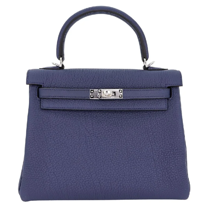 Hermès Kelly Bags with a metal - framed handle for durabilityHermès 25cm Kelly Retourne Bleu Navy Togo Leather Palladium Hardware