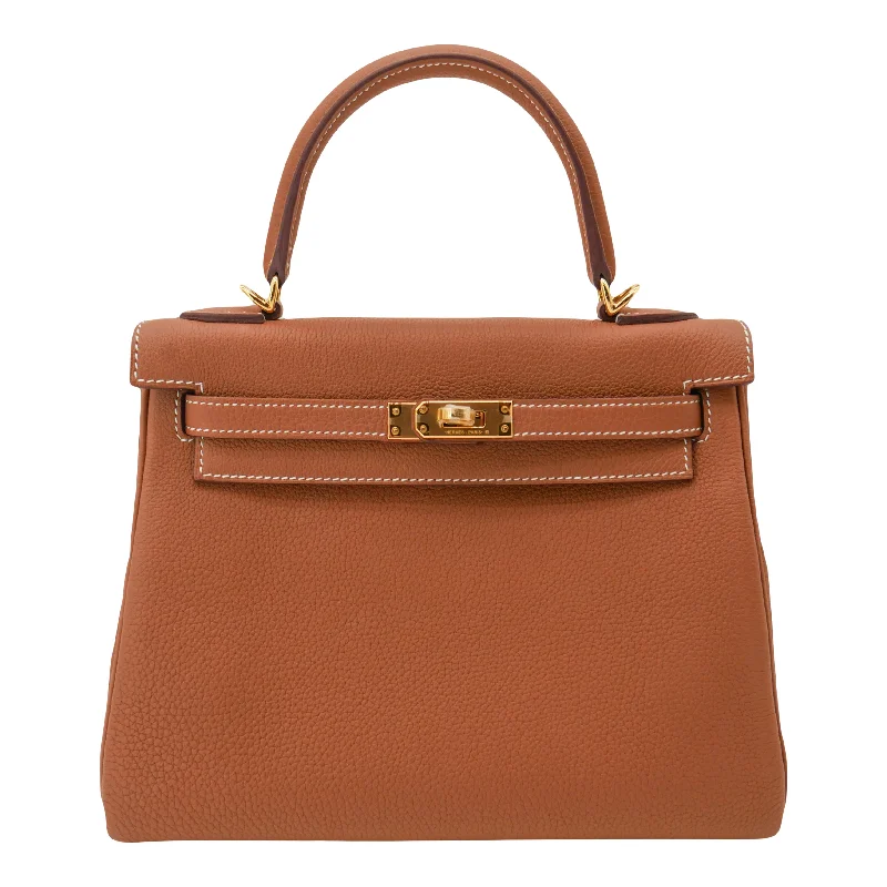 Small - sized Hermès Kelly Bags in Epsom leather for a structured lookHermès 25cm Kelly Retourne Gold Togo Leather Gold Hardware