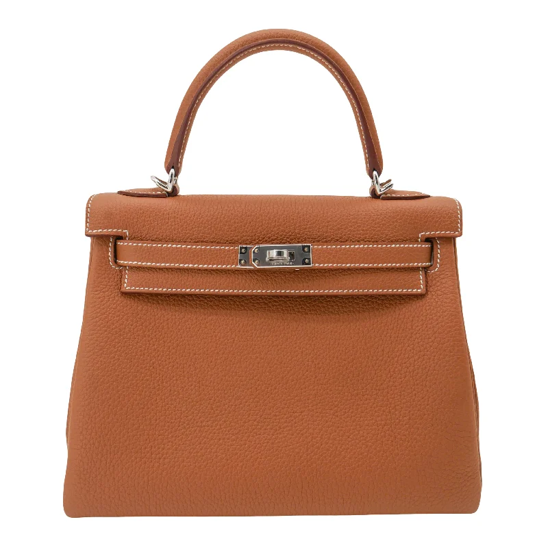 Medium - sized Hermès Kelly Bags in Taurillon Clemence leather for durabilityHermès 25cm Kelly Retourne Gold Togo Leather Palladium Hardware