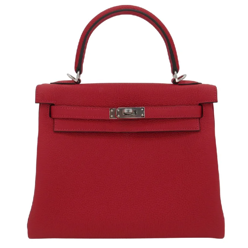 Hermès Kelly Bags with a flap - over closure and turnlock for a classic lookHermès 25cm Kelly Retourne Rouge Casaque Togo Leather Palladium Hardware