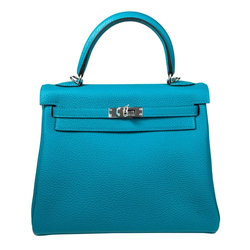 ·Hermès 25cm Kelly Retourne Turquoise Togo Leather Palladium Hardware