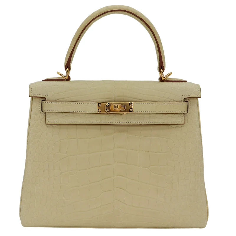 Hermès Kelly Bags with a magnetic - snap closure for easy accessHermès 25cm Kelly Retourne Vanille Matte Alligator Gold Hardware