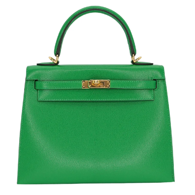 Hermès Kelly Bags with a leather - wrapped turnlock for added eleganceHermès 25cm Kelly Sellier Bambou Chèvre Leather Gold Hardware