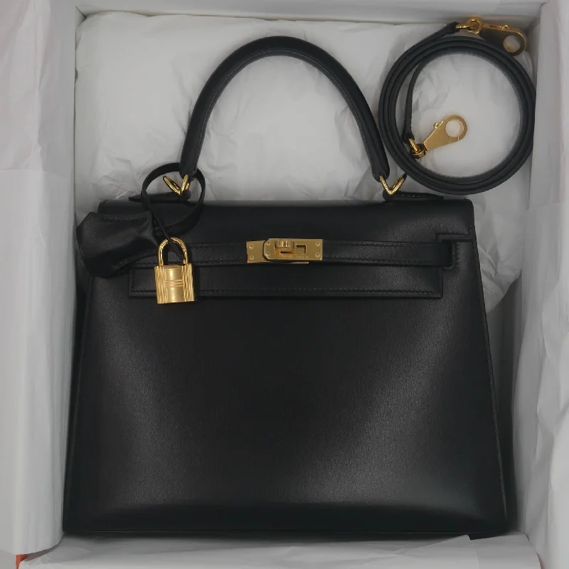 Hermès Kelly Bags with a metal - framed handle for durabilityHermès 25cm Kelly Sellier Black Box Calf Leather Gold Hardware