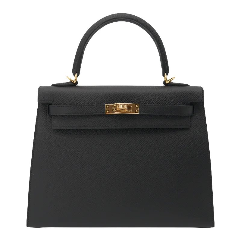 Hermès Kelly Bags with a hand - burnished edge finish for a vintage charmHermès 25cm Kelly Sellier Black Epsom Leather Gold Hardware