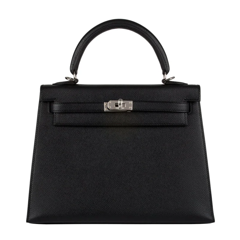 Hermès Kelly Bags with a crystal - embellished turnlock for added luxuryHermès 25cm Kelly Sellier Black Epsom Leather Palladium Hardware