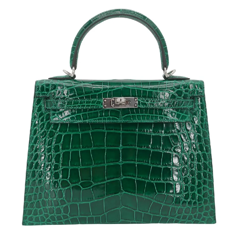 Hermès Kelly Bags in a deep emerald green for a regal lookHermès 25cm Kelly Sellier Emerald Shiny Alligator Palladium Hardware