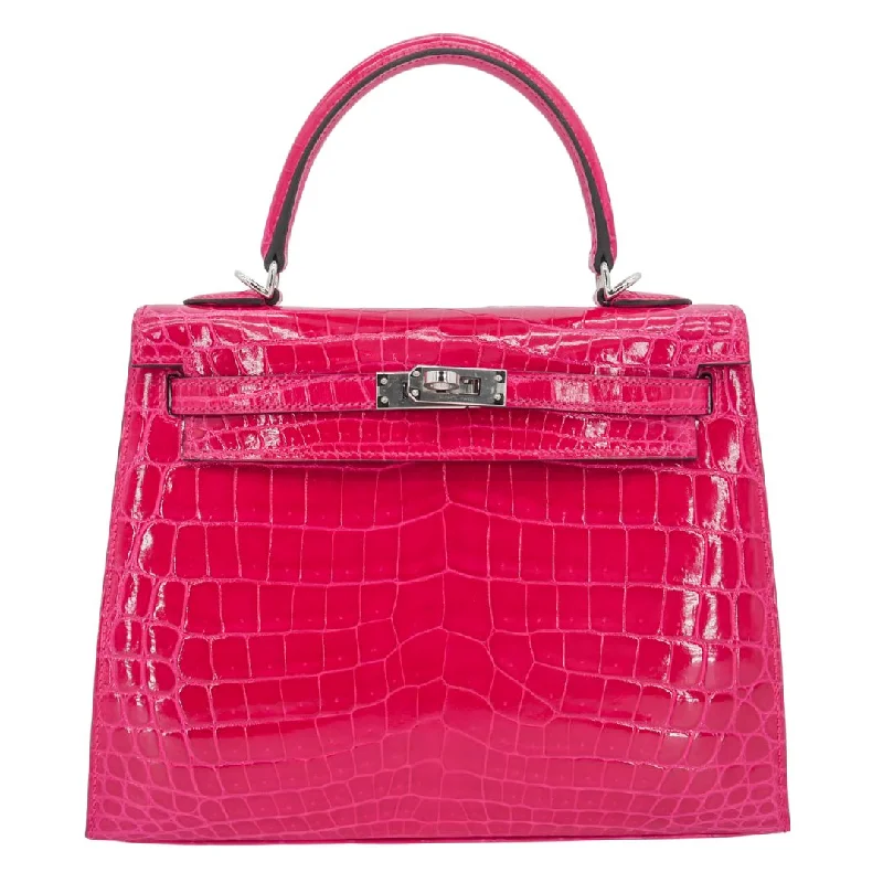 Hermès Kelly Bags in a warm terracotta color for a unique styleHermès 25cm Kelly Sellier Framboise Shiny Niloticus Crocodile Palladium Hardware