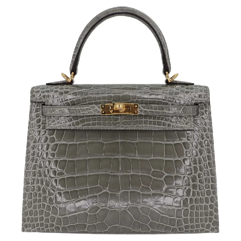 Hermès Kelly Bags with a detachable mobile phone holderHermès 25cm Kelly Sellier Gris Cement Shiny Alligator Gold Hardware