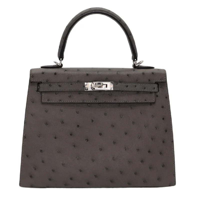 Hermès Kelly Bags with a snap - fastened front pocket for convenienceHermès 25cm Kelly Sellier Gris Meyer Ostrich Palladium Hardware