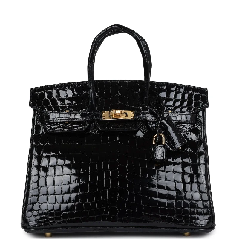 Hermès Kelly Bags with a snap - fastened front pocket for convenienceHermes Birkin Bags with a Studded Leather Trim for a Bold StatementHermes Birkin 25 Black Shiny Niloticus Crocodile Gold Hardware