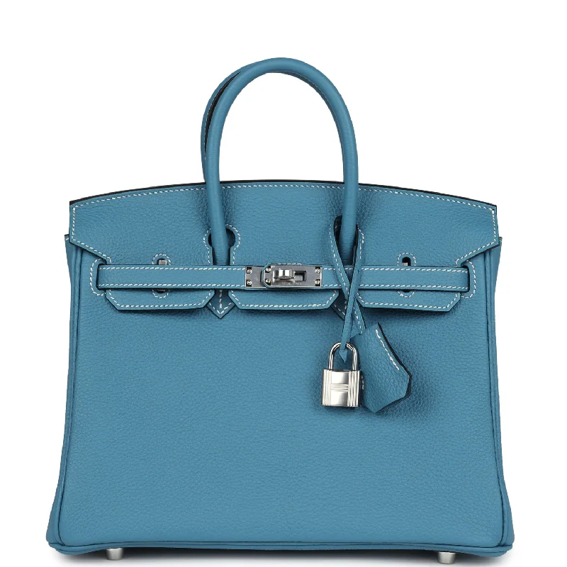 Hermès Kelly Bags with a contrast - colored interior liningHermes Birkin Bags with a Hand - Burnished Edge FinishHermes Birkin 25 Blue Jean Togo Palladium Hardware