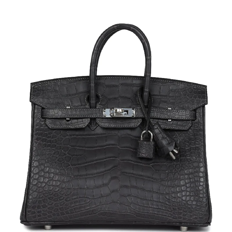 Hermès Kelly Bags with a single - handle design for simplicityHermes Birkin Bags with a Contrast - Stitched Handle for Added StyleHermes Birkin 25 Graphite Matte Alligator Palladium Hardware