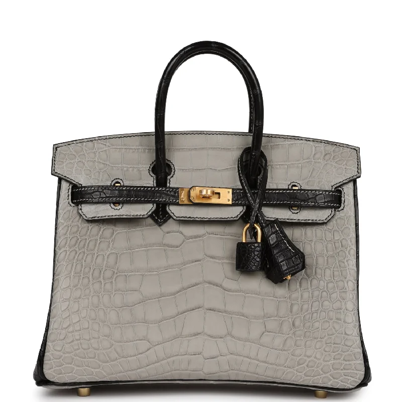 Hermès Kelly Bags with a quilted leather exterior for a luxurious feelHermes Birkin Bags with a Magnetic - Closure Interior PocketHermes Special Order (HSS) Birkin 25 Gris Perle and Black Matte Alligator Mississippienis Brushed Gold Hardware