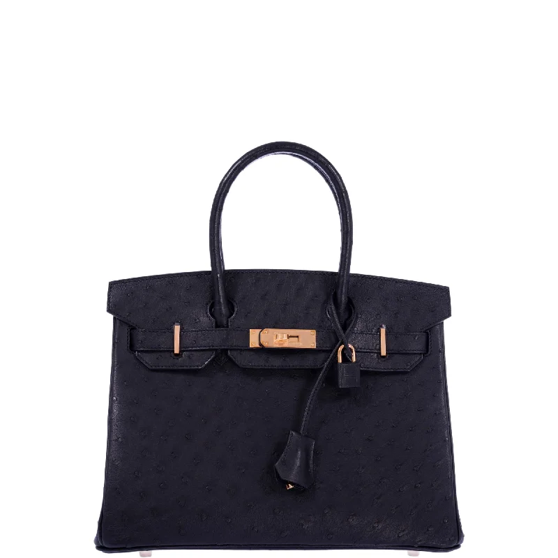 Medium - sized Hermès Kelly Bags in Taurillon Clemence leather for durabilityHermes Birkin Bags Sized 30cm for a Compact Yet Spacious OptionHermès Birkin 30 Black Ostrich with Rose Gold Hardware