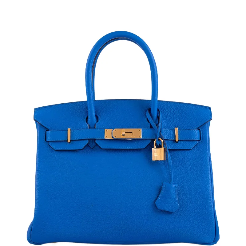 Hermès Kelly Bags with a magnetic - snap closure for easy accessHermes Birkin Bags with a Leather - Bound Handle for DurabilityHermès Birkin 30 Blue France Togo Gold Hardware