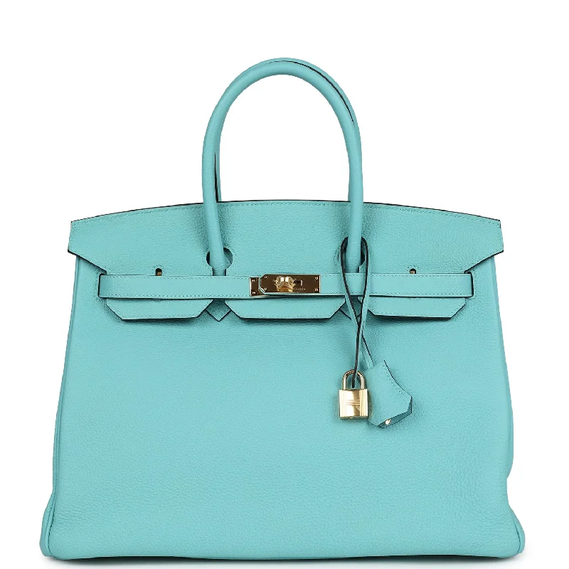 Hermès Kelly Bags with a contrast - colored interior liningHermes Birkin Bags with a Hand - Burnished Edge FinishHermes Birkin 35 Bleu Atoll Togo Gold Hardware