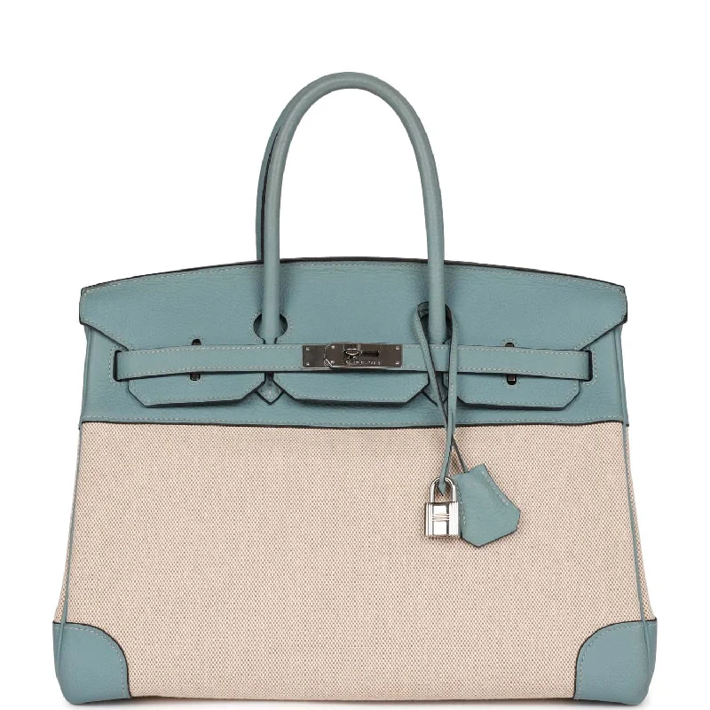 Hermès Kelly Bags with a magnetic - snap closure for easy accessHermes Birkin Bags with a Leather - Bound Handle for DurabilityPre-owned Hermes Birkin 35 Toile H and Ciel Clemence Palladium Hardware