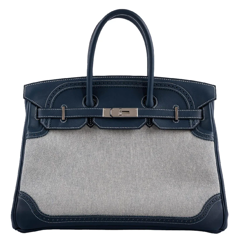 Hermès Kelly Bags with a quilted leather exterior for a luxurious feelHermes Birkin Bags with a Magnetic - Closure Interior PocketHermès Ghillies Birkin 35 Blue de Prusse Swift & Toile with Palladium Hardware - 2014, R Square