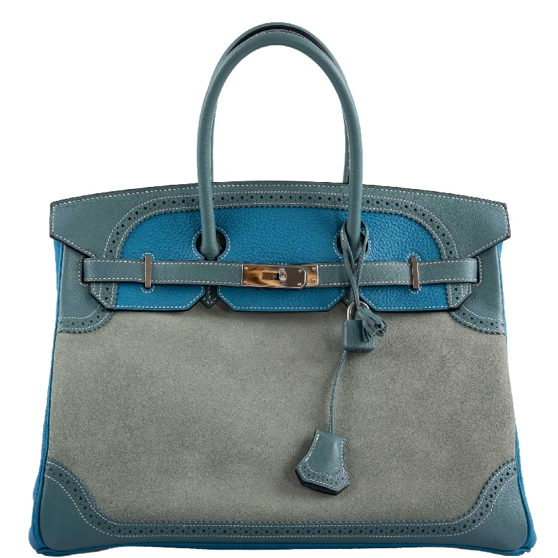 Hermès Kelly Bags with a metal - framed handle for durabilityHermes Birkin Bags in a Pale Mint Green for a Fresh and Refreshing LookHermès Ghillies Birkin 35 Ciel Doblis, Turquoise Togo and Bleu Jean Swift Palladium Hardware