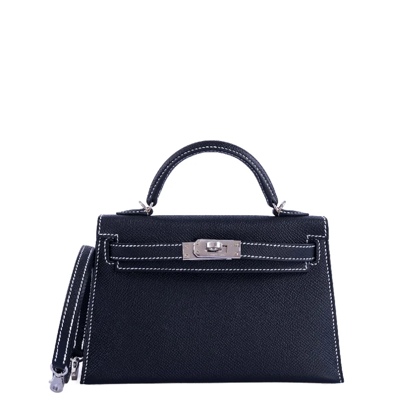 Hermès Kelly Bags with a key - lock and keychain setHermès Kelly HSS Mini 20 Sellier Black Epsom, Gris Perle Interior and Stitching Palladium Hardware