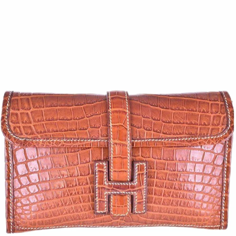 Hermès Jige 20 Matte Fauve Crocodile Niloticus Clutch Pochette