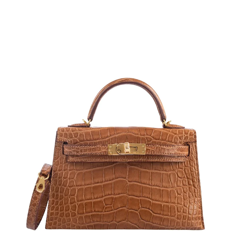 ·Hermès Kelly 20 Mini II Sellier Gold Matte Alligator Gold Hardware