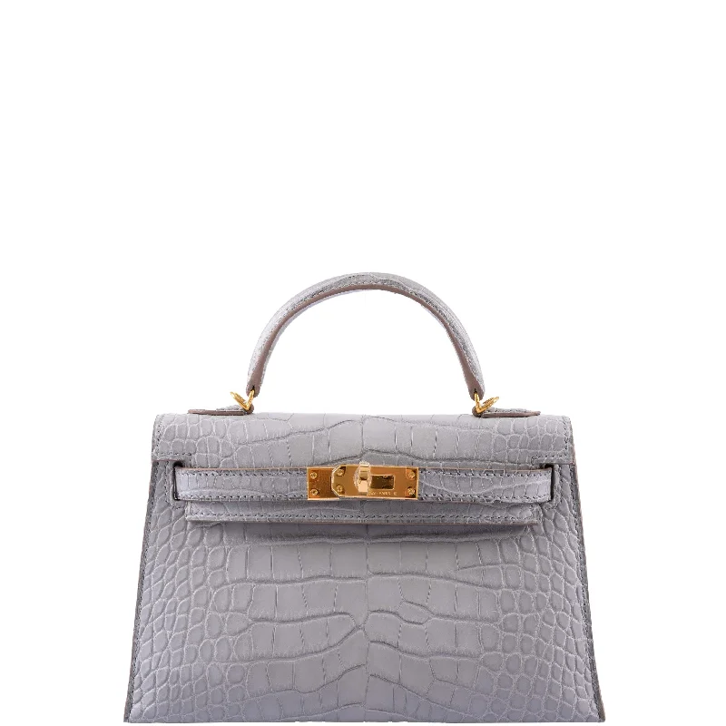 Hermès Kelly Bags with a detachable mobile phone holderHermès Kelly 20 Mini II Sellier Gris Perle Matte Alligator Gold Hardware