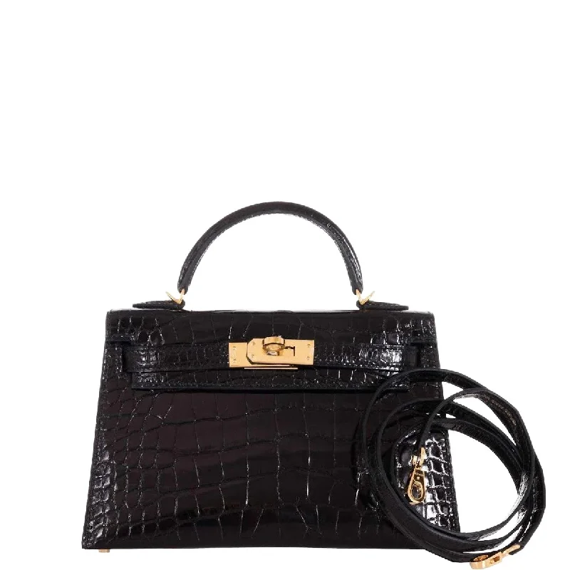 Hermès Kelly Bags with a single - handle design for simplicityHermès Kelly 20 Mini Sellier Black Shiny Alligator Gold Hardware