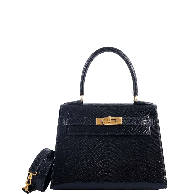 Hermès Kelly Bags with a key - lock and keychain setHermès Kelly 20 Mini Vintage Black Lizard with Gold Hardware