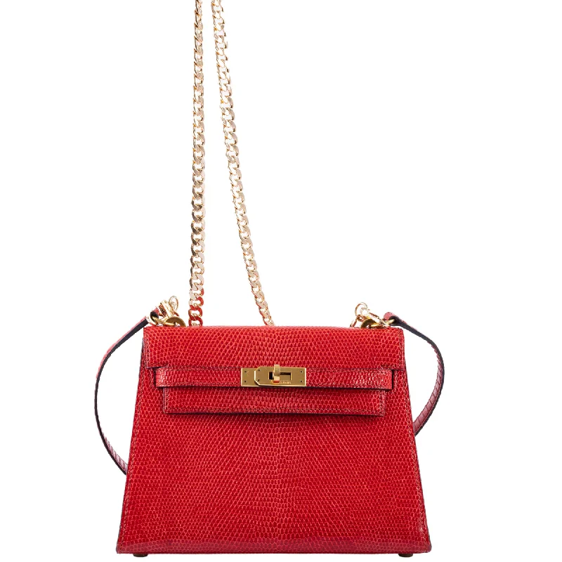 Hermès Kelly Bags with a double - handle option for easy carryingHermès Vintage Mini Shoulder Kelly 20 Rouge Vif Lizard Gold Hardware