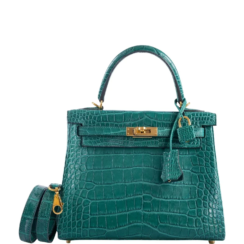 Hermès Kelly Bags with a metal - framed handle for durabilityHermès Kelly 25 Retourne Malachite Matte Alligator Gold Hardware