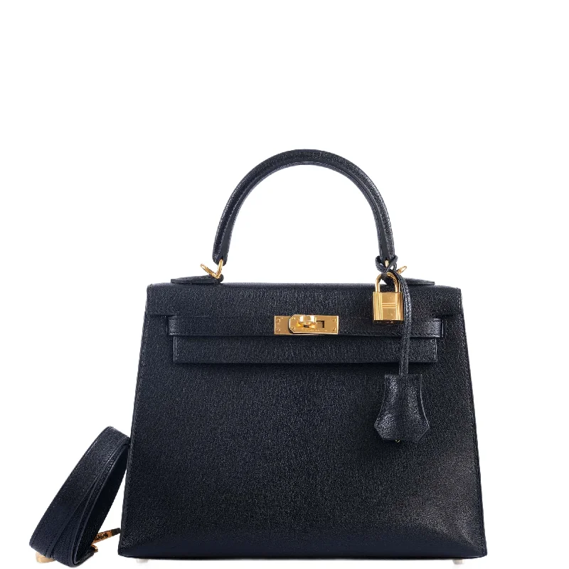 Hermès Kelly Bags with a metal - framed handle for durabilityHermès Kelly 25 Sellier Black Chevre Chamkila Gold Hardware