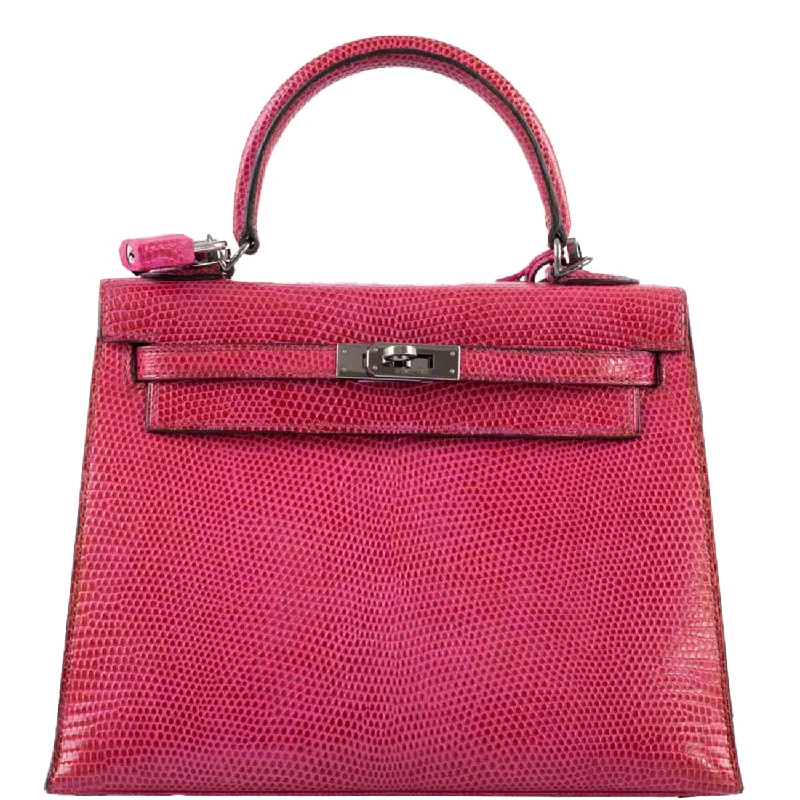 Hermès Kelly Bags with a hand - burnished edge finish for a vintage charmHermès Kelly 25 Sellier Fuchsia Lizard Palladium Hardware