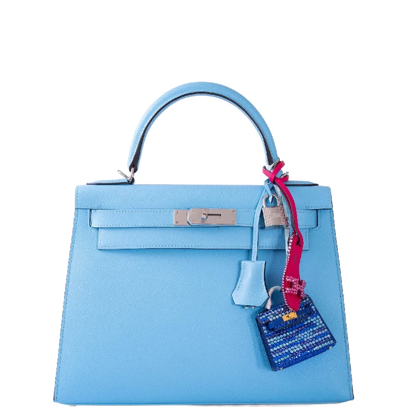 Hermès Kelly Bags in a bold tomato red for a fashion - forward statementHermès Kelly 28 Sellier Bleu Celeste Epsom Palladium Hardware