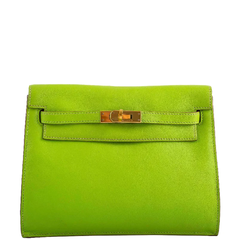 Hermès Kelly Bags with a hand - burnished edge finish for a vintage charmHermès Kelly Danse II Vert Cru Swift with Gold Hardware