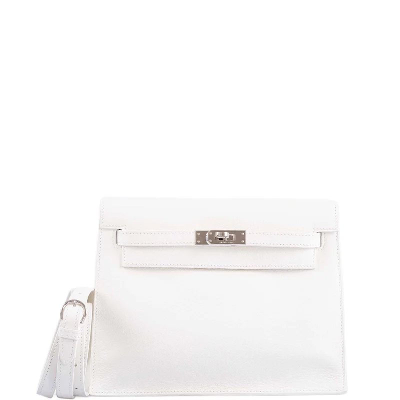 Hermès Kelly Bags with a crystal - embellished turnlock for added luxuryHermès Kelly Danse II White Evercolor Palladium Hardware